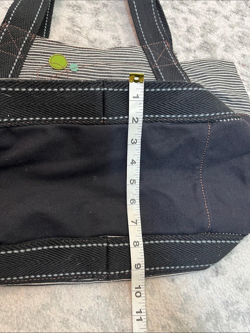 CHALA TOTE BLACK AND WHITE CAT ON 100% COTTON THICK CANVAS STRIPE ZIP TOP BAG - Picture 15 of 16